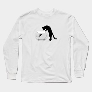 Cat with Fish Bowl Long Sleeve T-Shirt